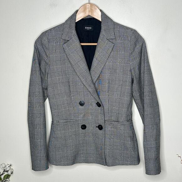 EMME MARELLA Micro Houndstooth Double Breasted Blazer Black White Sz 2 $268 {V4} - Picture 2 of 5